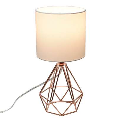 Depuley Modern Rose Golden Hollow Out Base Round Fabric Shade LED Bed side Table Lamps for Bedroom